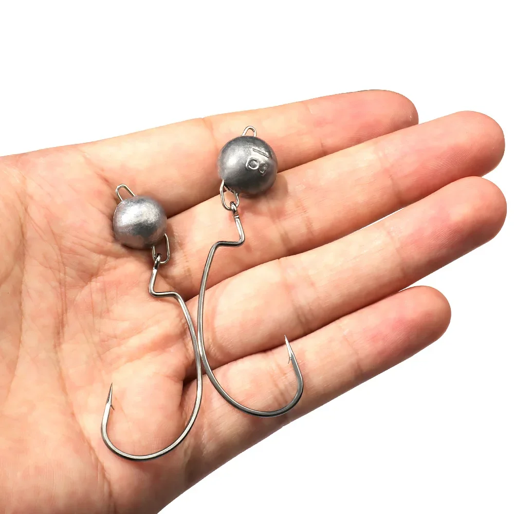 5pcs Metal Jig Head Worm Hooks - Fishing Hook Offset ulasan dan harga